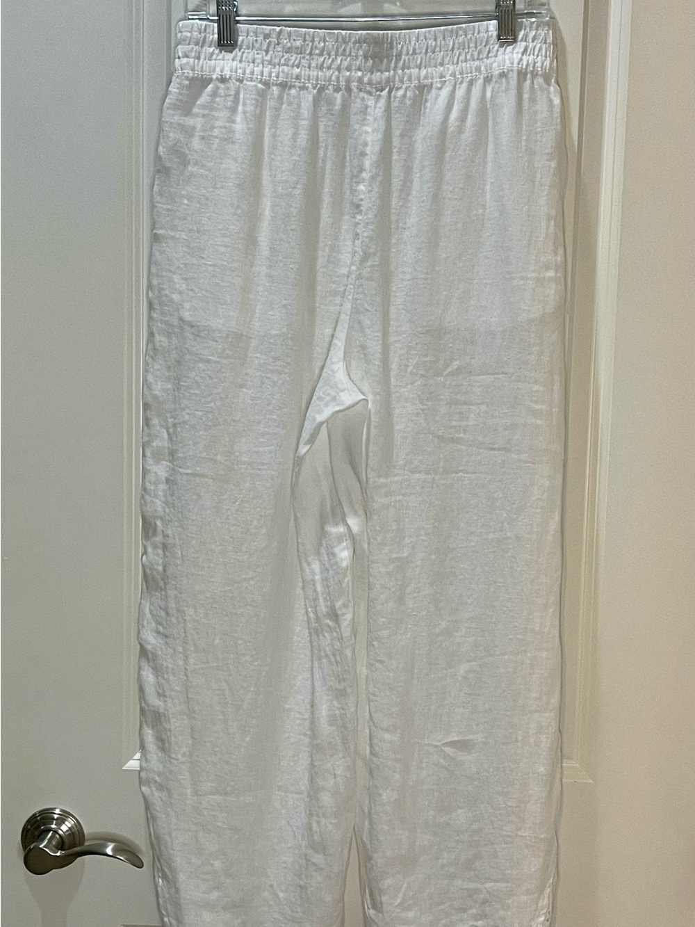 Rachel Zoe White Linen Wide-Leg Pants with Eyelet Trim M - Picture 6 of 6